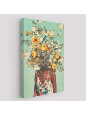Çiçek Başlı Siyahi Afrikalı Kadın Dekoratif Kanvas Tablo, Duvar Dekoru 6079