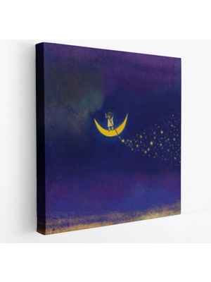 Ay'dan Yıldız Saçan Adam Dekoratif Kanvas Tablo, Duvar Dekoru 5849