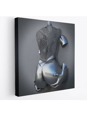 Aşk Sanatı Gri ve Gümüş Insan 3D Efekt Dekoratif Kanvas Tablo, Duvar Dekoru 5347