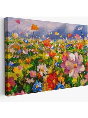 Yağlıboya Görünüm Kır Çiçekleri Dekoratif Kanvas Tablo, Duvar Dekoru 3740