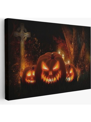 Cadılar Bayramı Oymalı Kabaklar Dekoratif Kanvas Tablo, Duvar Dekoru 5197