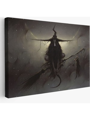 Süpürgeli Cadı Witches Helloven Dekoratif Kanvas Tablo, Duvar Dekoru 6564