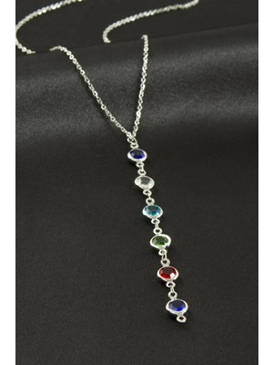 Kristal Taşlı Çelik Kolye