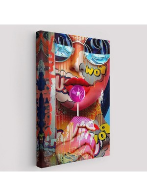 Renkli Kadın Pop Art Sokak Sanatı Dekoratif Kanvas Tablo, Duvar Dekoru 6107