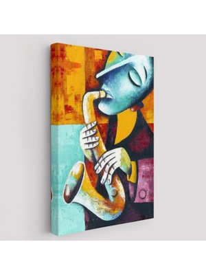 Müzisyen ve Saksafon Dekoratif Kanvas Tablo, Duvar Dekoru 6423