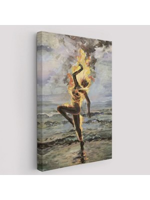 Yanarken Dans Eden Kadın Dekoratif Kanvas Tablo, Duvar Dekoru 6243