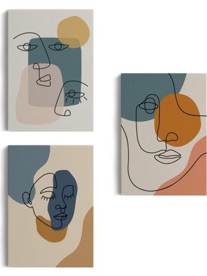 Zarif Kadınlar ve Yapraklar Temalı 3'lü Set Dekoratif Kanvas Tablo, Duvar Dekoru ED103