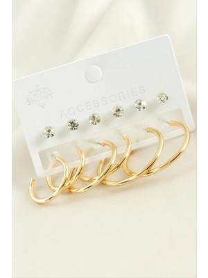 12 Adet Taşlı Halka Küpe