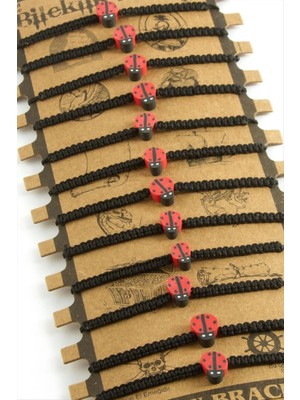 Uğur Böceği Makrome Örgülü Bileklik