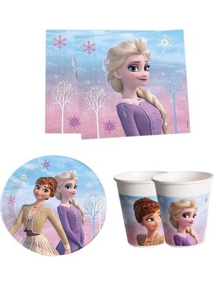 Teknotrust Pembe Elsa Temalı Doğum Günü Parti Seti, Tabak, Bardak ve Peçete, Renkli ve Eğlenceli