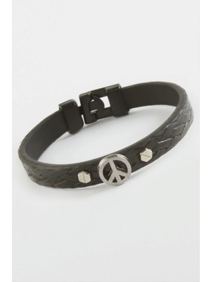 Barış Işareti Kaliteli Suni Deri Bileklik