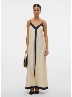 Vero Moda V Yaka Krem Uzun Kadın Elbise Vmdenıse Sınglet Ankle Dress Wvn Bt