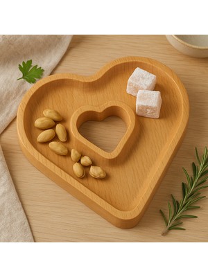 Ahşap Kalp Şeklinde Sunum Tabağı – Doğal Kayın Ağacı – Dekoratif & Servislik