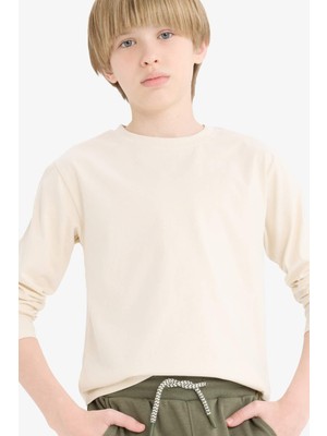 DeFacto Bisiklet Yaka Basic Düz Uzun Kollu Okul Tişörtü Erkek Çocuk K1686A625AU