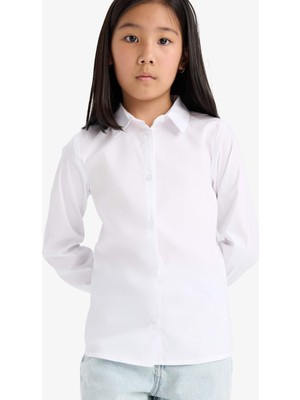 DeFacto Slim Fit Dar Kesim Bengalin Uzun Kollu Okul Gömleği Kız Çocuk K9023A625AU
