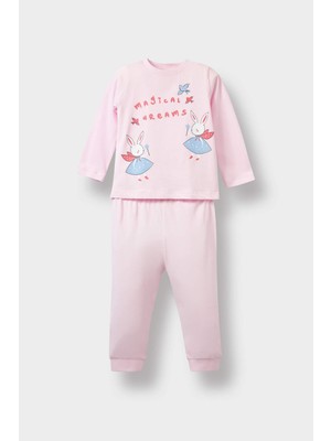 DeFacto Pijama Takımı Tavşan Baskılı Uzun Kollu Penye Üst Uzun Alt Kız Bebek F2910A525AU