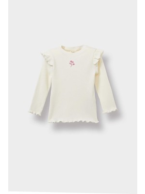 DeFacto Bisiklet Yaka Çiçekli Fitilli Kaşkorse Uzun Kollu Okul Tişörtü Kız Bebek D0745A525AU