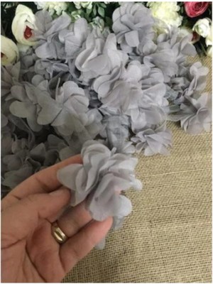 Gri Lazer Kesim Yapay Gül 1m, Paketleme ve Süsleme Için 12 Adet Organze Bez Çiçek