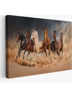 SONIKON LINE Koşan Atlar, Hayvan Temalı Dekoratif Kanvas Tablo, Duvar Dekoru 1126