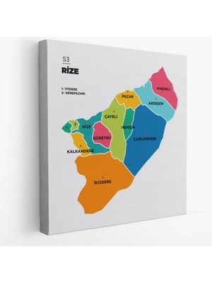 SONIKON LINE Il ve Ilçeler Haritası Rize, Modern Dekoratif Kanvas Tablo, Duvar Dekoru 1439