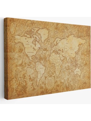 SONIKON LINE Eskitme Vintage Ingilizce Dünya Haritası Fantastik Dekoratif Kanvas Tablo, Duvar Dekoru 1060