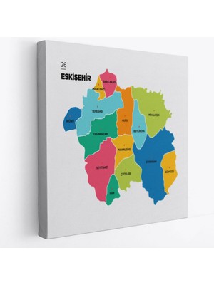 SONIKON LINE Il ve Ilçeler Haritası Eskişehir, Modern Dekoratif Kanvas Tablo, Duvar Dekoru 1339