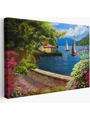 SONIKON LINE Denize Giden Çiçekli Yol Dekoratif Kanvas Tablo, Duvar Dekoru 3606