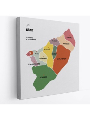 SONIKON LINE Il ve Ilçeler Haritası Rize, Modern Dekoratif Kanvas Tablo, Duvar Dekoru 1440