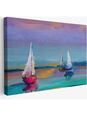SONIKON LINE Denizdeki Yelkenliler Renkli Dekoratif Kanvas Tablo, Duvar Dekoru 3728