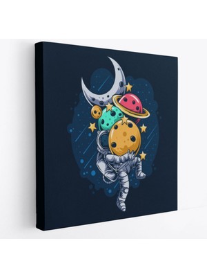 SONIKON LINE Gezegenleri Taşıyan Astronot Dekoratif Kanvas Tablo, Duvar Dekoru 5096