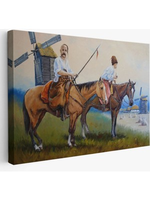 SONIKON LINE Yağlıboya Görünüm Atlı Insanlar Kazakistan Dekoratif Kanvas Tablo, Duvar Dekoru 3735