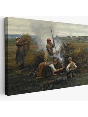 SONIKON LINE Ateş Yakan Ukraynalı Köylüler Dekoratif Kanvas Tablo, Duvar Dekoru 6538