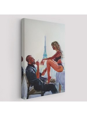 SONIKON LINE Suluboya Görünüm Eyfel Kulesi Paris Dekoratif Kanvas Tablo, Duvar Dekoru 6298