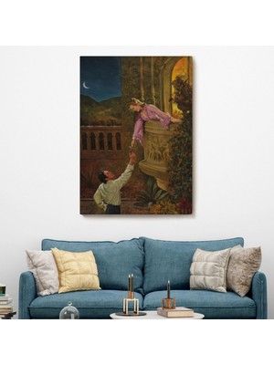 Kadın ve Sevgilisine Çiçek Verişi Dekoratif Kanvas Tablo, Duvar Dekoru 6241