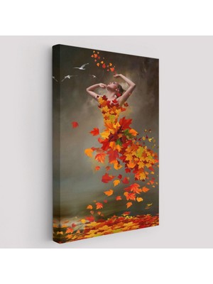 SONIKON LINE Kadın ve Yaprak Elbisesi Dekoratif Kanvas Tablo, Duvar Dekoru 6272