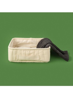 Kare Düzenleyici Sepet, Krem, 26X26X8 Cm, Dekoratif ve Şık Saklama Çözümü