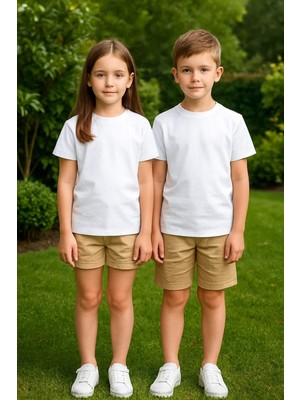 %100 Pamuk Basic Bisiklet Yaka Erkek Çocuk Tişört