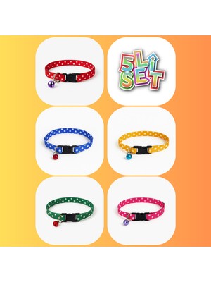 Kedi Boyun Tasması Zilli 5'li Set 20-30 cm Kırmızı Mavi Yeşil Sarı Pembe