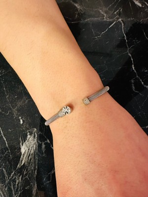 Gümüş Erkek Bileklik 14 Ayar Beyaz Altın Kaplama,ışıltılı Desenli Kararmaz Çelik Bant