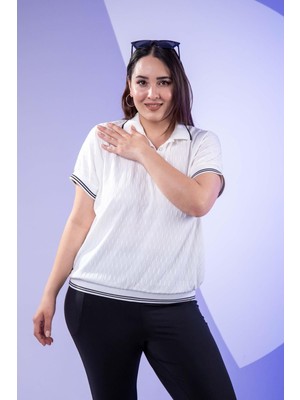 Roxxlen Kadın 1122556 Ribanalı Polo Yaka Siyah Bluz