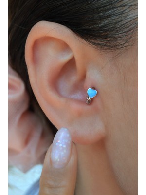 Sacce Scarves & Accessories Mavi Kalpli Halka Tragus Piercing Helix Kıkırdak Küpesi Gümüş Renkli