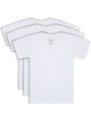 Özkan Underwear 0803 3'lü Paket Erkek Çocuk %100 Pamuklu Ribana Esnek Rahat Kısa Kollu Geniş Yaka Atlet Fanila