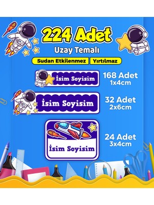 Uzay Temalı Okul Kreş Kişiye Özel Isim Etiket Seti - Model 531