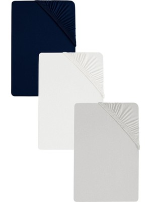 3 Adet Düz Pamuklu Tek Kişilik 120 x 200 x 30 cm Lastikli Penye Çarşaf