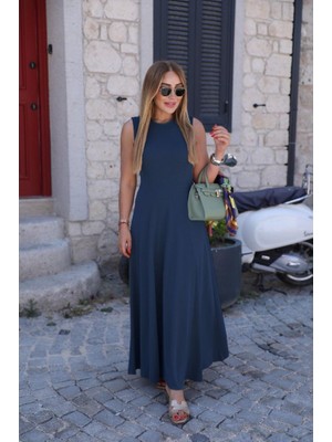 Arben Boutique Kadın Sıfır Kollu Bisiklet Yaka Viskon Elbise