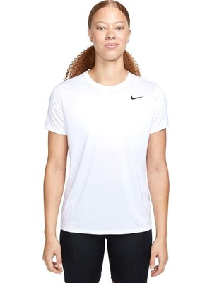 Kadın Nike Dri Fit Ss Tee Beyaz T-Shirt Günlük Kullanım İçin Rahat Kesim Tasarım