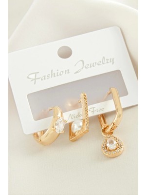 3 Adet Damla Zirkon Taşlı Küpe