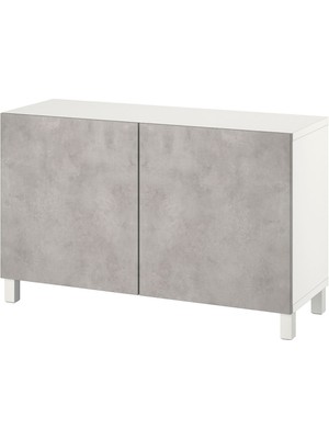 Dolap Kombinasyonu, Beyaz-Açık Gri Taş Görünümlü, 120X42X74 Cm, Kallvıken