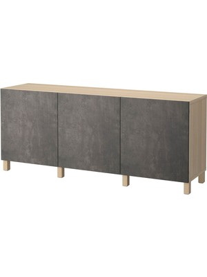 Dolap Kombinasyonu, Ağartılmış Meşe Görünümlü-Koyu Gri Taş Görünümlü, 180X40X74 Cm, Kallvıken