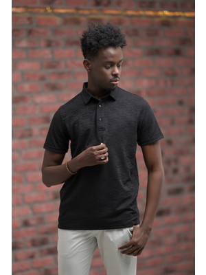 Advante Regular Fit Likralı Kendinden Desenli Polo Yaka T-Shirt
